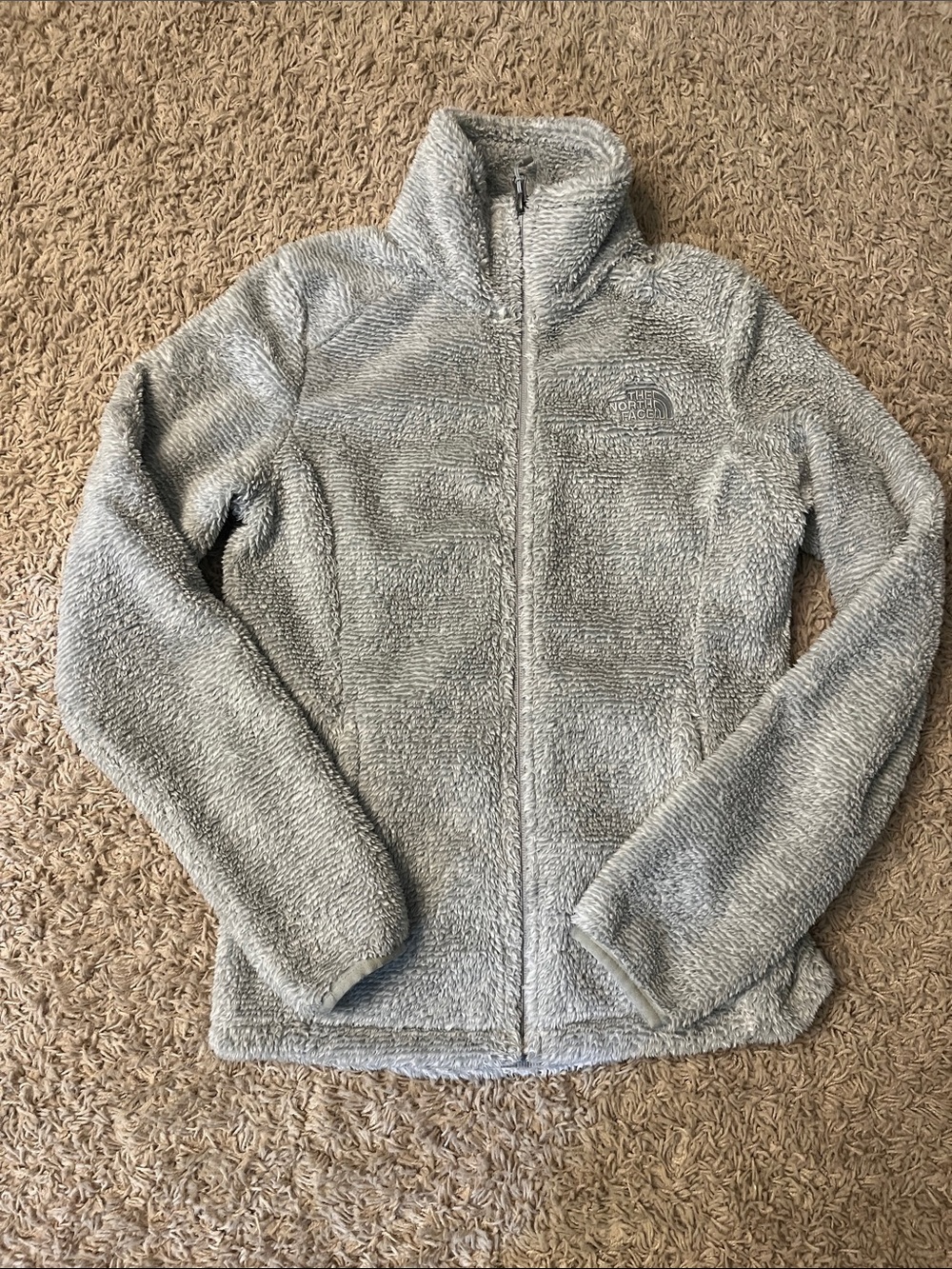 The North Face Light Gray Teddy Fleece Zip-Up Jacket